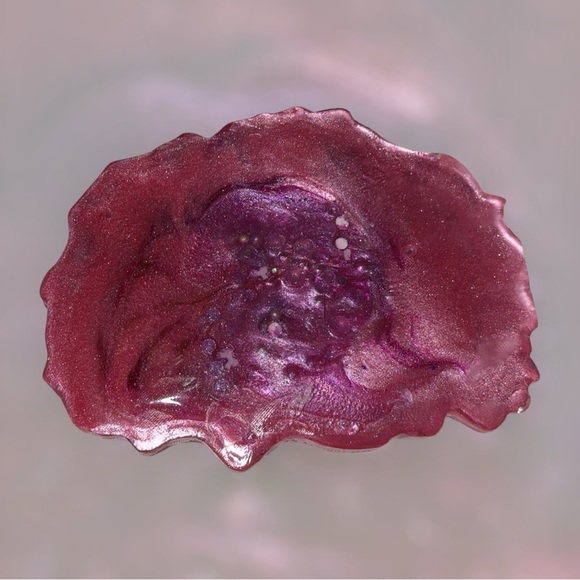 Abstract Cloud Design Pink Glitter Double Sided Handmade Resin Candle Plate - Picture 4 of 6